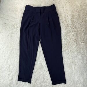Loft Marisa Ankle Pants Womens Size 2 Navy Blue Pleated Elastic Waist
